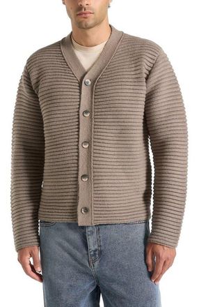 Mani&egrave;re De Voir Anton Ribbed Knit Cardigan in Taupe at Nordstrom, Size Xx-Large