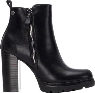 Refresh Zwarte enkellaarsjes met dubbele rits - Dames - Laarzen met Hak - Zwart - 38 EU - Leer - Schoenen