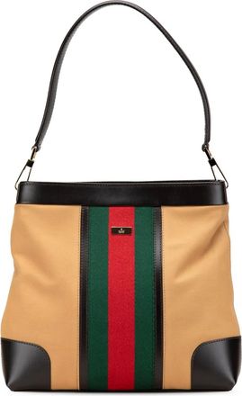 Gucci Borsa a spalla in tela GG con decorazione Web 2000-2015 - Marrone