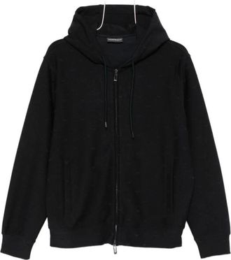 Emporio Armani Hoodie met ritssluiting en logo-patroon overal - Heren - Vesten met rits - Blauw - S - Hoodies & sweatvesten
