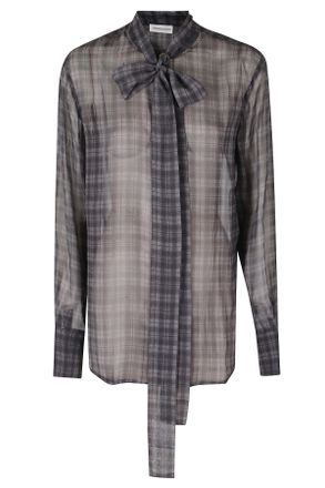 7 For All Mankind Gray Silk Houndstooth Lace-Up Blouse