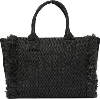 Pinko Pinko - Raffia Tote Bag met kwastjes - Dames - Tassen - Zwart - Maat: ONE Size Katoen