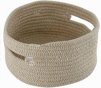 Trade Shop Trade Shop - Cestino Con Manici Portaoggetti Cesto Tessuto Intrecciato Rotondo 24x11 Cm 10636