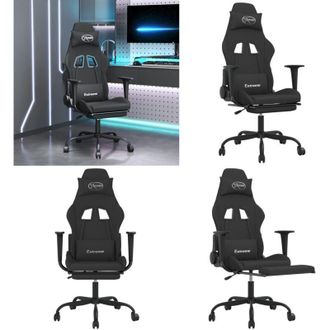 vidaXL Sedia da Gaming Massaggio e Poggiapiedi Nero in Tessuto - Massaggio - Poggiapiedi