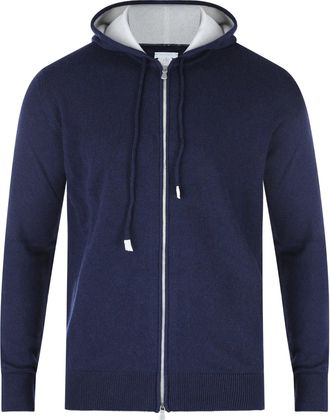 Eleventy Full-Zip Cashmere Hoodie with Suede Drawcords
