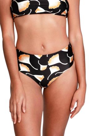 Sauipe Swimwear Serena Mid-Rise Bikini Bottom In Ginkgo Black