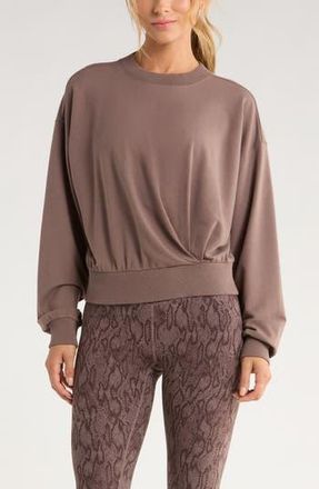 Zella Luxe Terry Pleated Pullover in Grey Plum at Nordstrom Rack, Size Large
