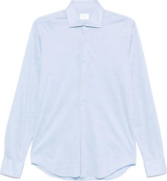 Xacus Blauw Piqu&eacute; Weefsel Overhemd - Heren - Casual Overhemden - Blauw - L - Katoen - Overhemden