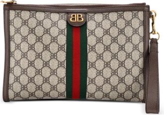 Balenciaga x Gucci The Hacker Project Web Wristlet BB Coated Canvas clutch bag - Bruin