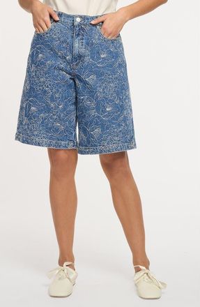 Cinq &agrave; Sept Betsy Garden Doodle Embroidered Bermuda Shorts in Salt Breeze/White at Nordstrom, Size 00