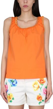 Moschino Orange Solid Scoop Neck Top