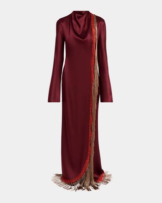Gabriela Hearst Anne Macrame Fringed Silk Long-Sleeve Maxi Dress