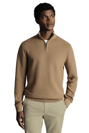 CHARLES TYRWHITT Cotton Zip Neck Sweater in Camel at Nordstrom, Size Xxx-Large
