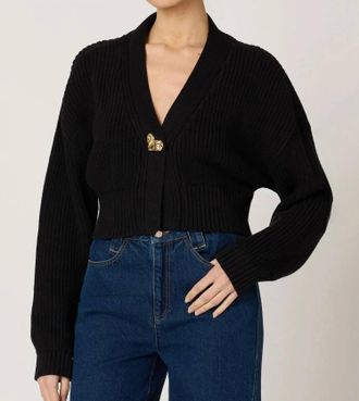 Cleobella Ribbed Cotton Cardigan With Heart Clasp In Black