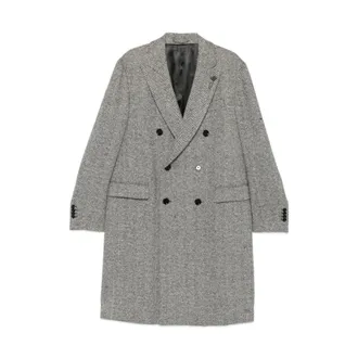 Lardini Double-breasted jas met visgraatmotief - Heren - Mantels - Grijs - Maat: XL Wol