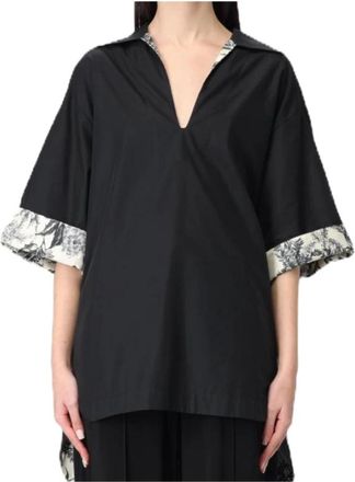 Simona Corsellini Elegante Blouse met Artistiek Ontwerp - Dames - Blouses - Zwart - S - Katoen - Overhemden
