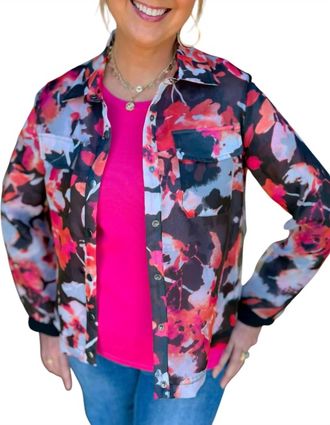 Multiples Snap Front Lined Jacket In Pink Multi