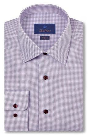 David Donahue Regular Fit Microdobby Dress Shirt in Berry/Blue at Nordstrom Rack, Size 18 - 34/35