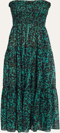 Ulla Johnson Lucca Smocked Strapless Midi Dress