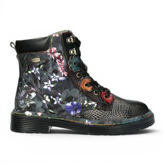 Laura Vita Laura Vita Gothic Victoriaanse Bloemen Zwarte Leren Veterlaarzen - Incaso-39