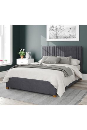 Aspire Home Accents Grant Upholstered Ottoman Storage Bed, Plush Velvet Fabric in Grey | Size: King