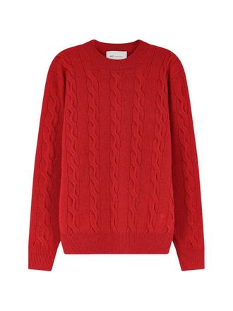 Ami Cable Knit Sweater with Embroidered Logo Detail