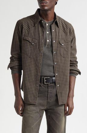 Ralph Lauren Slim Fit Check Western Shirt in Brown/Tan at Nordstrom, Size X-Large