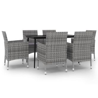 vidaXL Set Comedor De Jard&iacute;n 7 Pzas Y Cojines Rat&aacute;n Sint&eacute;tico Y Vidrio Vidaxl