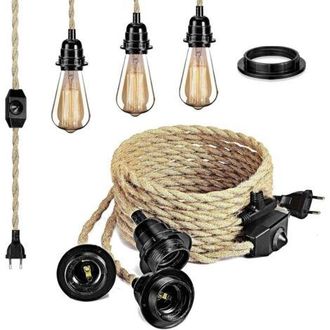 OEM Cable El&eacute;ctrico De Lino De 6,8 M, 2 Conductores, 3 Portal&aacute;mparas E26/e27 Con Interruptor Regulable, Para Iluminaci&oacute;n Diy