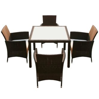Berkfield Home Sturdy 5 Piece Outdoor Dining Set with Cushions Poly Rattan Brown