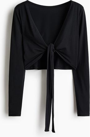 H&M Cropped Long-sleeved Yoga Top in Black at Nordstrom, Size X-Large