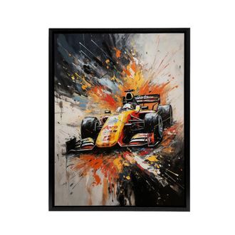 Artery8 Race Car Racing Scene Paint Splat Framed Canvas Wall Art Print | Size: W24 x H32