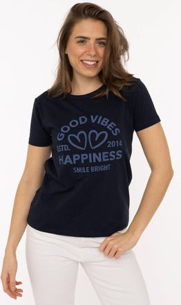Zwillingsherz T-Shirt ZWILLINGSHERZ Happiness Vibes, Damen, Gr. XXL, marine, Obermaterial: 95% Baumwolle, 5% Elasthan, Shirts T-Shirt, ton in ton Stickerei, kurzarm