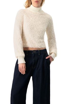 Ivonne Long Sleeve Fringe Blouse with Ribbed High Neck in Ivory at Nordstrom, Size 14