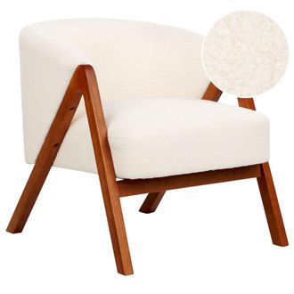 Beliani Sill&oacute;n De Sal&oacute;n Moderno Patas De Madera De Caucho Tejido Boucl&eacute; Blanco Crema Skei