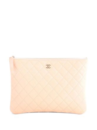 Chanel O Case Quilted Caviar Medium clutch bag - Beige