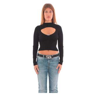 Diesel M-Olina Mock Neck Cutout Sweater - Dames - Ronde hals truien - Zwart - S - Wol - Truien & Vesten