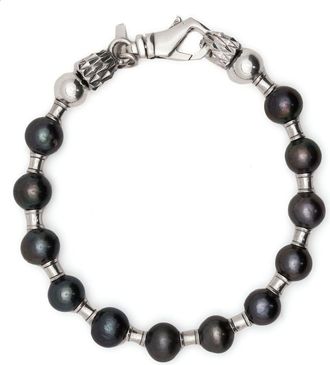 Emanuele Bicocchi black pearl silver bracelet - unisex - Freshwater Pearl/Sterling Silver - 20