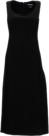 Jacquemus Black Solid Round Neck Midi Dress