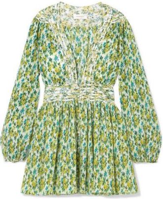Zimmermann Green Golden Plisse Mini Dress Size L