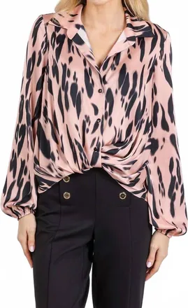 Joseph Ribkoff Satin Animal Print Draped Top In Pink/black