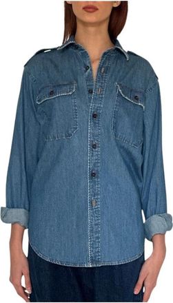 Roy Rogers Camicia Militare - Dames - Spijkeroverhemden - Blauw - L - Katoen - Overhemden