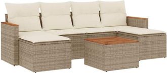 vidaXL Vidaxl - Set Sof&aacute;s De Jard&iacute;n 7 Piezas Y Cojines Rat&aacute;n Sint&eacute;tico Beige