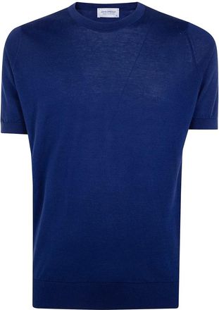 John Smedley Kempton Crewneck T-shirt met korte mouwen - Heren - Ronde hals truien - Blauw - S - Katoen - Truien & Vesten