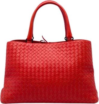 Bottega Veneta Pre-owned Woven Leather Tote - Dames - Vintage Shopper - Rood - ONE Size - Leer - Vintage