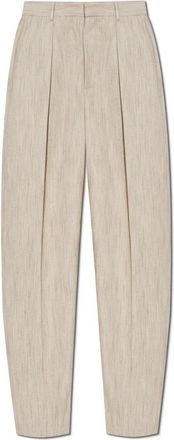 Bottega Veneta Kreukelbroek - Dames - Wijde Broeken - Beige - M - Leer - Broeken