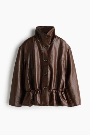 H&M Oversized Peplum Jacket in Dark Brown at Nordstrom, Size X-Small