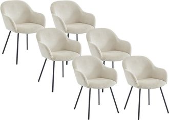 Vente-Unique Set de 6 sillas con reposabrazos de pana y metal negro - Beige - MARENZIA