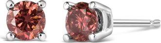 House of Brilliance 14K Gold 3/4 Cttw Round Pink Diamond Solitaire Stud Earrings in White at Nordstrom