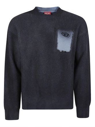 Diesel K-Pickler Ribbed Knit Patch Wool-Blend Sweater